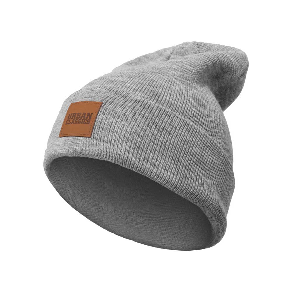 Urban Classics - Leatherpatch Long Beanie Muts - Grijs